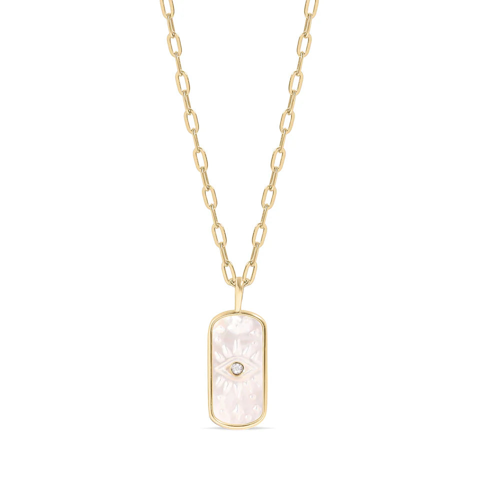 MOTHER OF PEARL MYSTICAL PENDANT NECKLACE 14K PVD  *WATERPROOF*