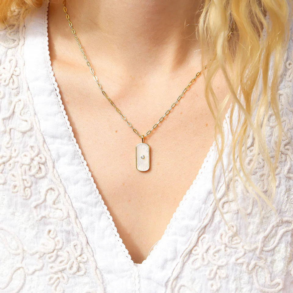 MOTHER OF PEARL MYSTICAL PENDANT NECKLACE 14K PVD  *WATERPROOF*