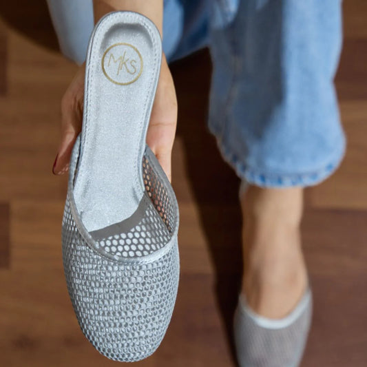 TEXTURED POINTED TOE SLIP-ON MESH MULE