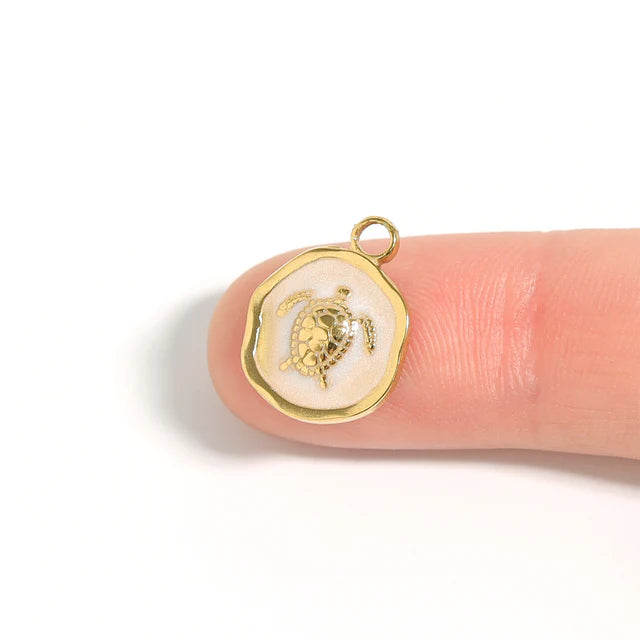 MOTHER OF PEARL TURTLE CHARM NECKLACE 18K PVD *WATERPROOF*