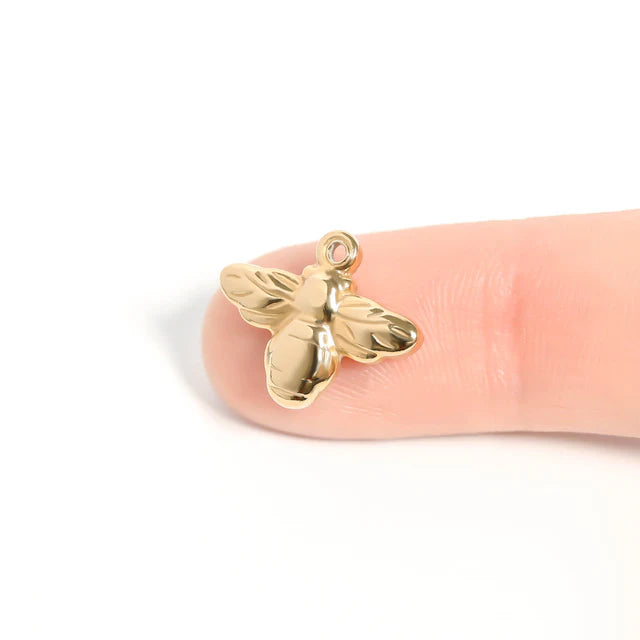 BUSY BEE & HONEY COMB CHARM KEEPER NECKLACE 18K PVD *WATERPROOF*