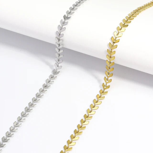 CHEVRON CHAIN NECKLACE & BRACELET 18K PVD *WATERPROOF*