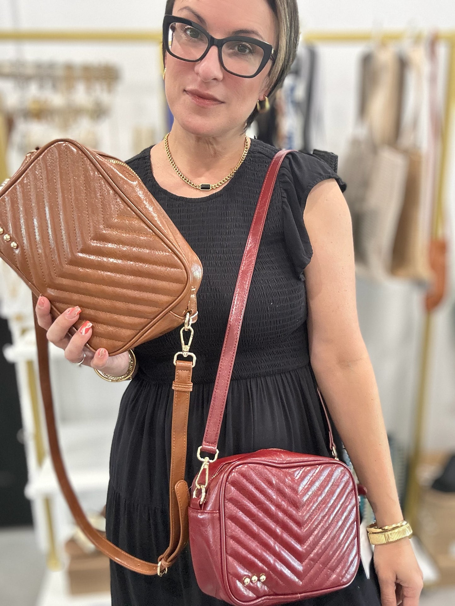 PRETTY SIMPLE COCO QUILTED CAMERA CROSSBODY BAG