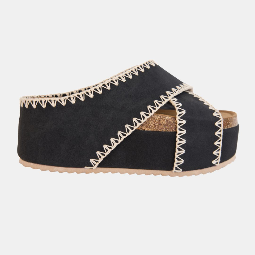 Nina 4 Embroidered Crisscross Flatform – Artisan Slide Sandal in 4 Colors