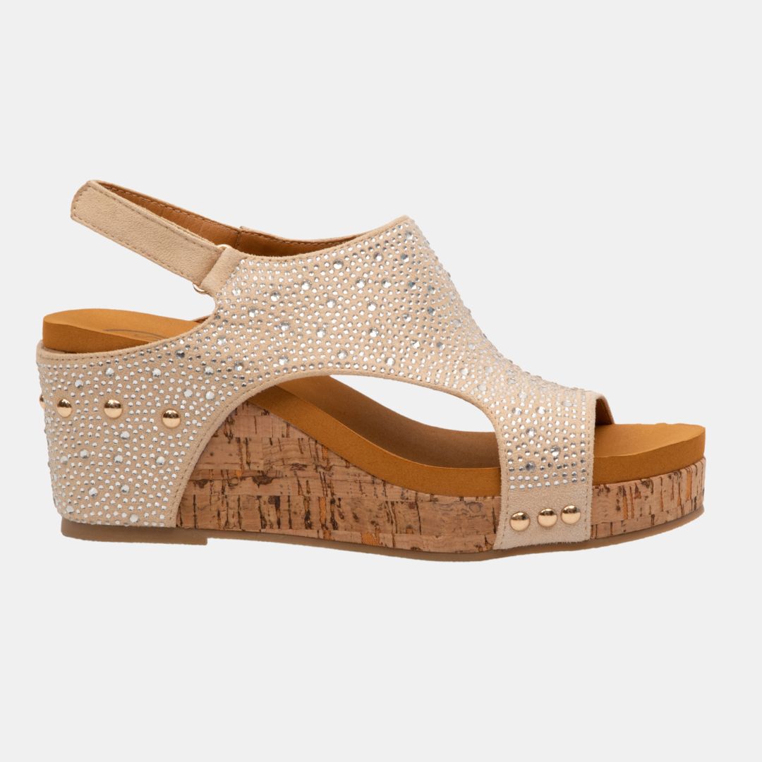 Barbara Crystal Slingback Wedge – Rhinestone Cork Platform in 3 Colors