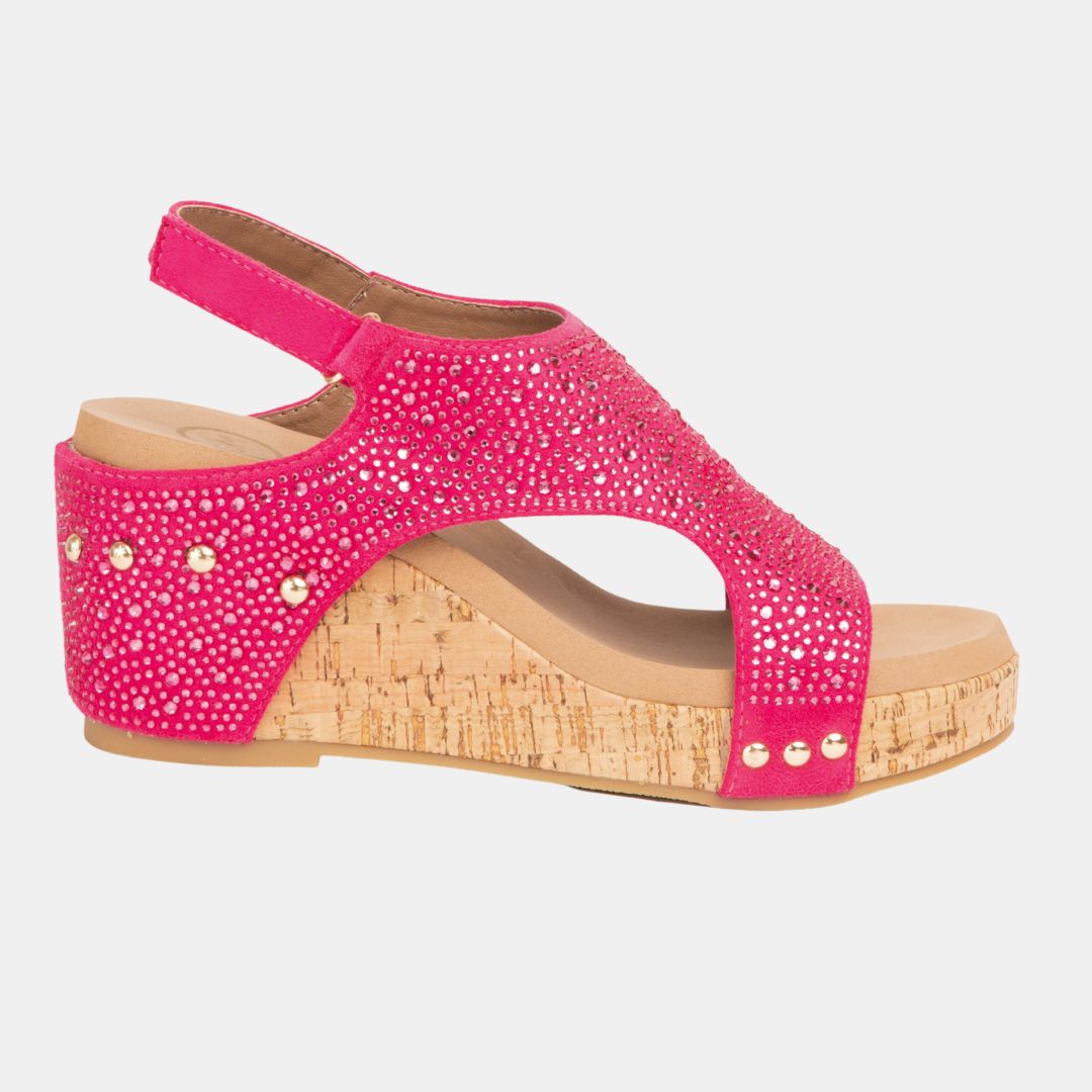 Barbara Crystal Slingback Wedge – Rhinestone Cork Platform in 3 Colors