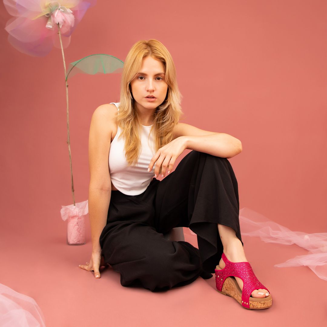 Barbara Crystal Slingback Wedge – Rhinestone Cork Platform in 3 Colors