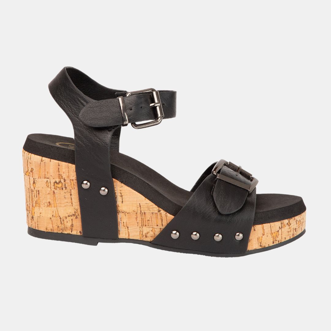 Romy Ankle Strap Wedge Sandal – Adjustable Buckle & Cork Platform in 3 Colors