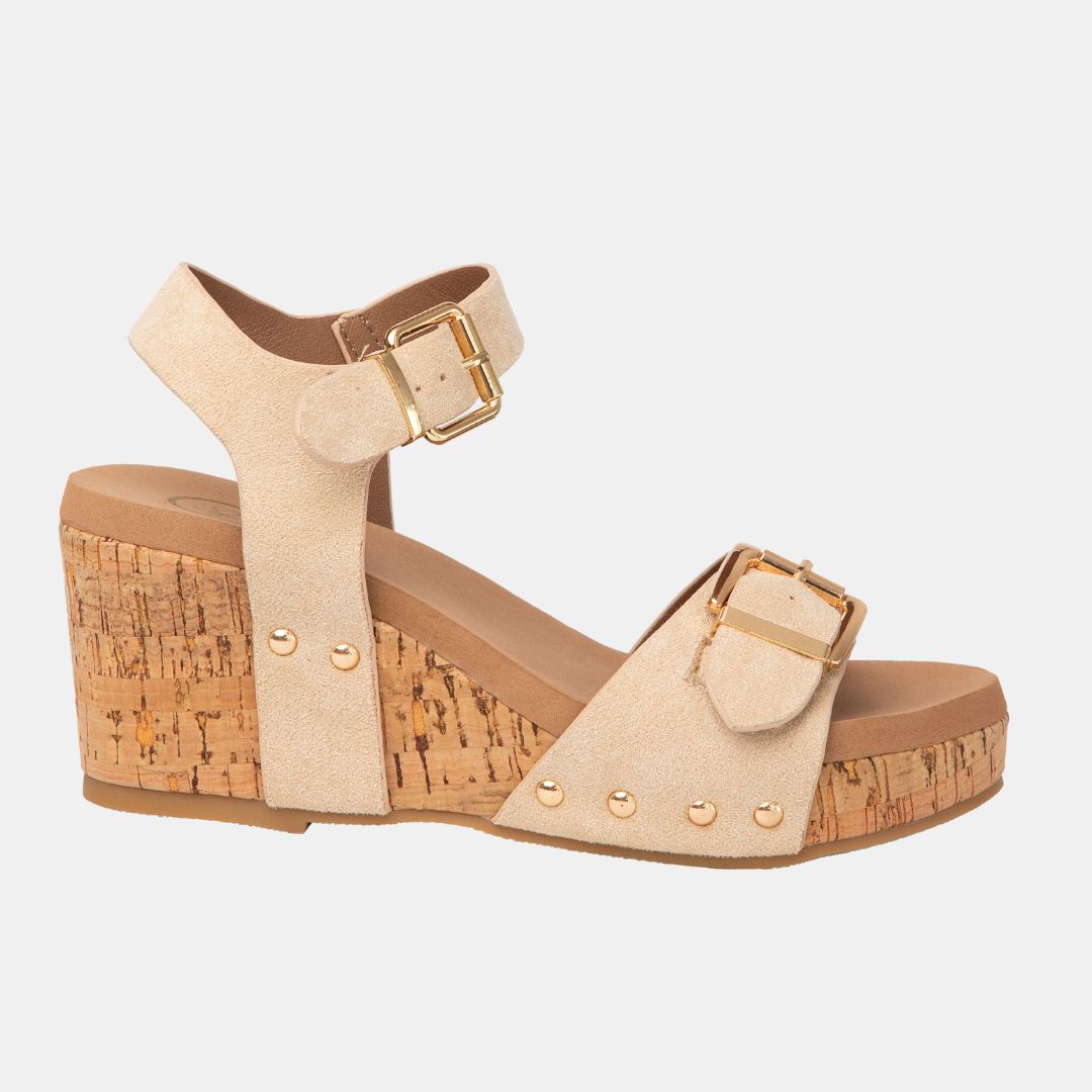 Romy Ankle Strap Wedge Sandal – Adjustable Buckle & Cork Platform in 3 Colors