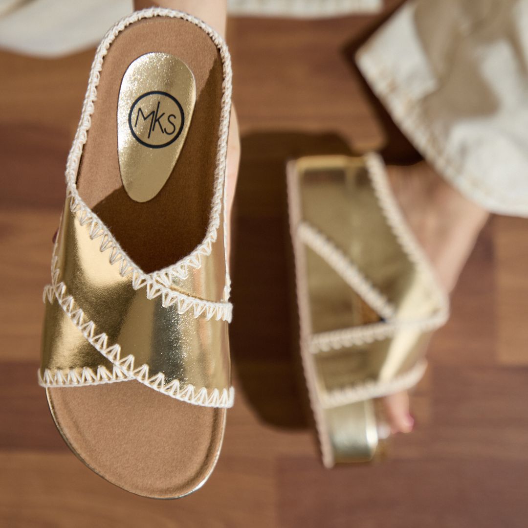 Nina 4 Embroidered Crisscross Flatform – Artisan Slide Sandal in 4 Colors