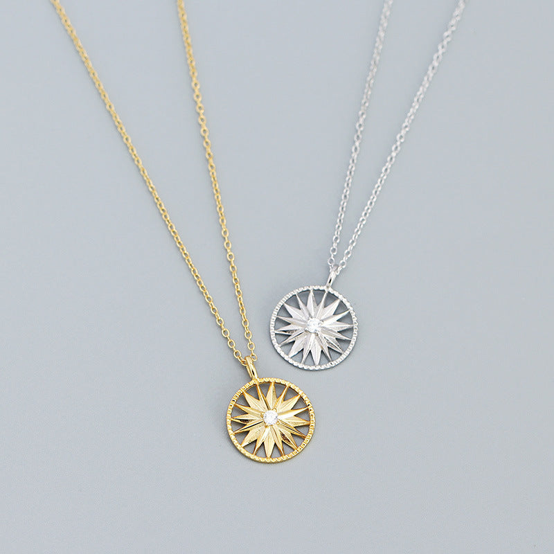 Holiday CZ Sunshine Awn Star 925 Sterling Silver Necklace